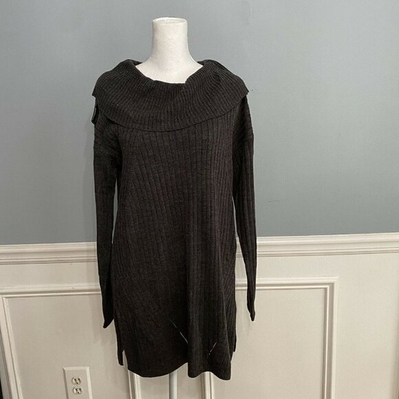 Love Scarlett Ribbed Cowl Neck Tunic Sweater Graphite Heather Gray - Picture 1 of 8